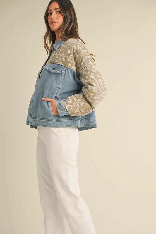 MABLE Quilted Paisley Print Contrast Denim Jacket