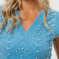 BiBi Blue Chevron Pointelle Pearl Knit Top Tops