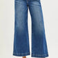 RISEN high rise wide leg blue denim jeans with pocket button detail