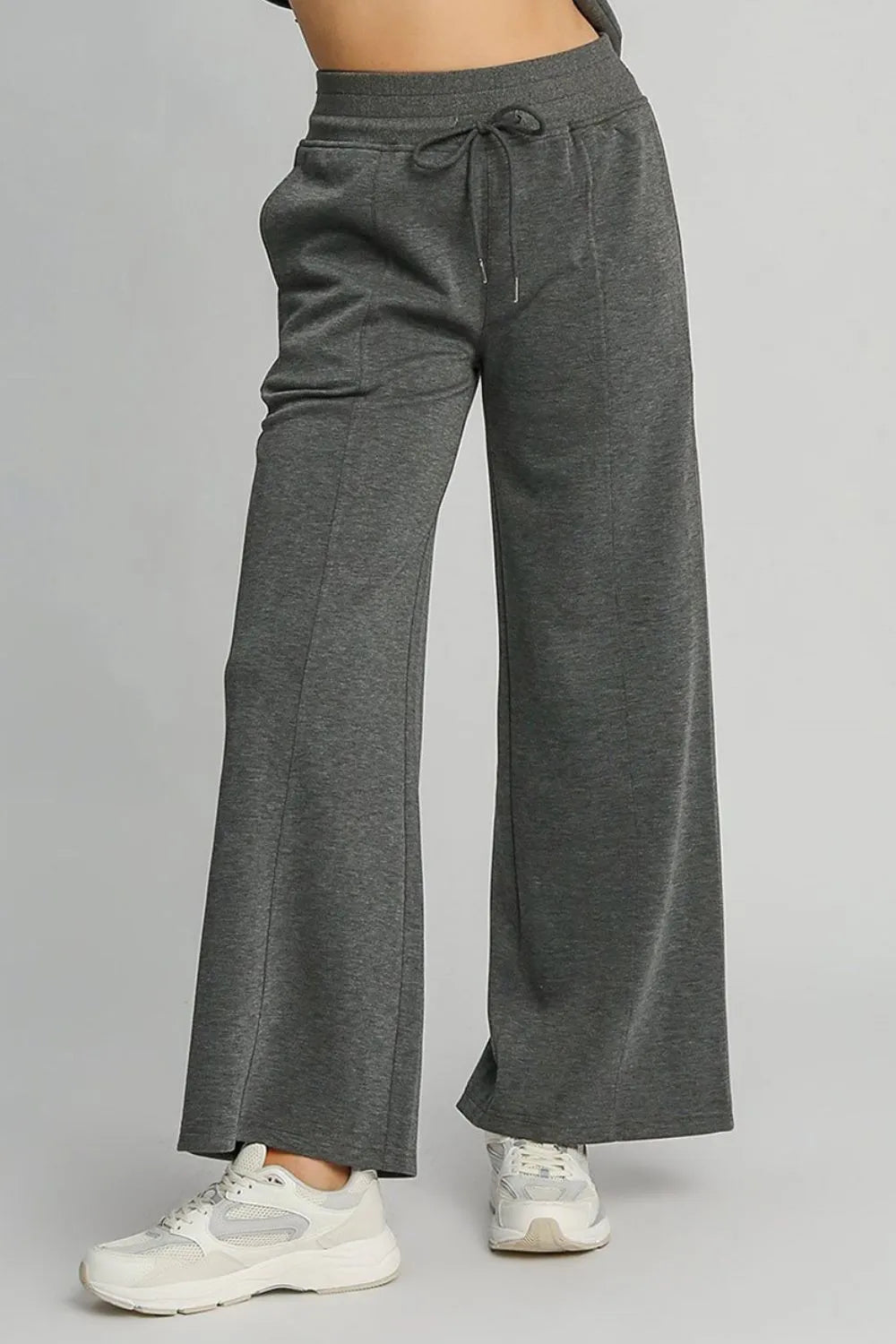 Umgee Full Size Drawstring Wide Leg Pants with Pockets Charcoal