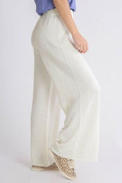 Umgee Full Size Elastic Waistband Wide Leg Sweater Pants Pants