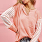 BIBI Peachy Keen Stripe Sleeve Waffle Knit Top Tops