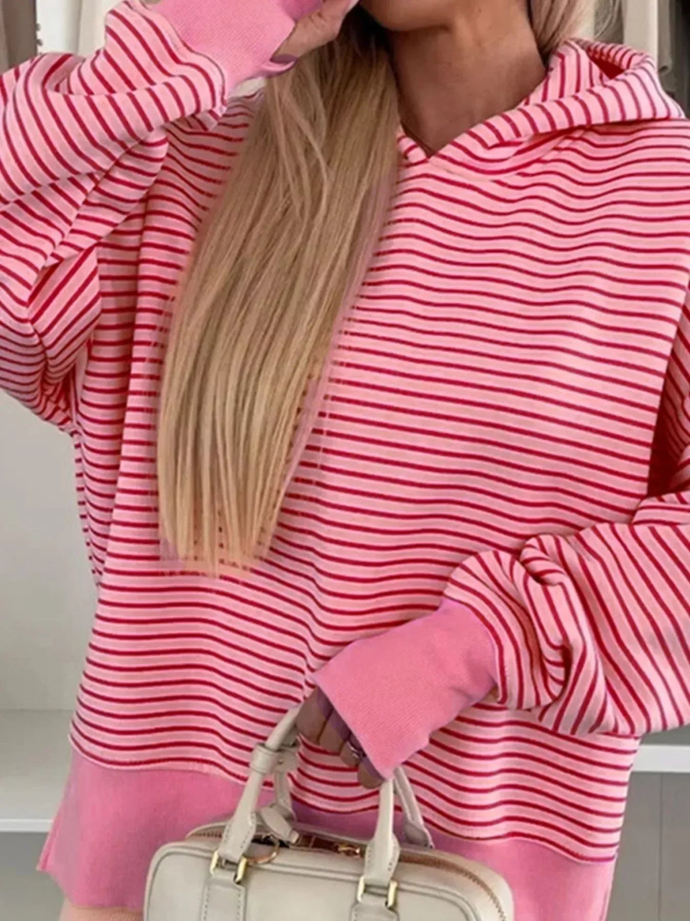 Striped Oversized Hoodie with Kangaroo Pocket - DAVERRI FASHIONS