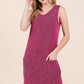 BOMBOM Rib Knit Tank Dress BLACK-FUCHSIA