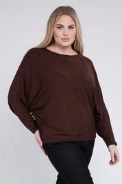 Zenana Plus Batwing Sleeve Knit Top-Casual Comfort Shirts & Tops