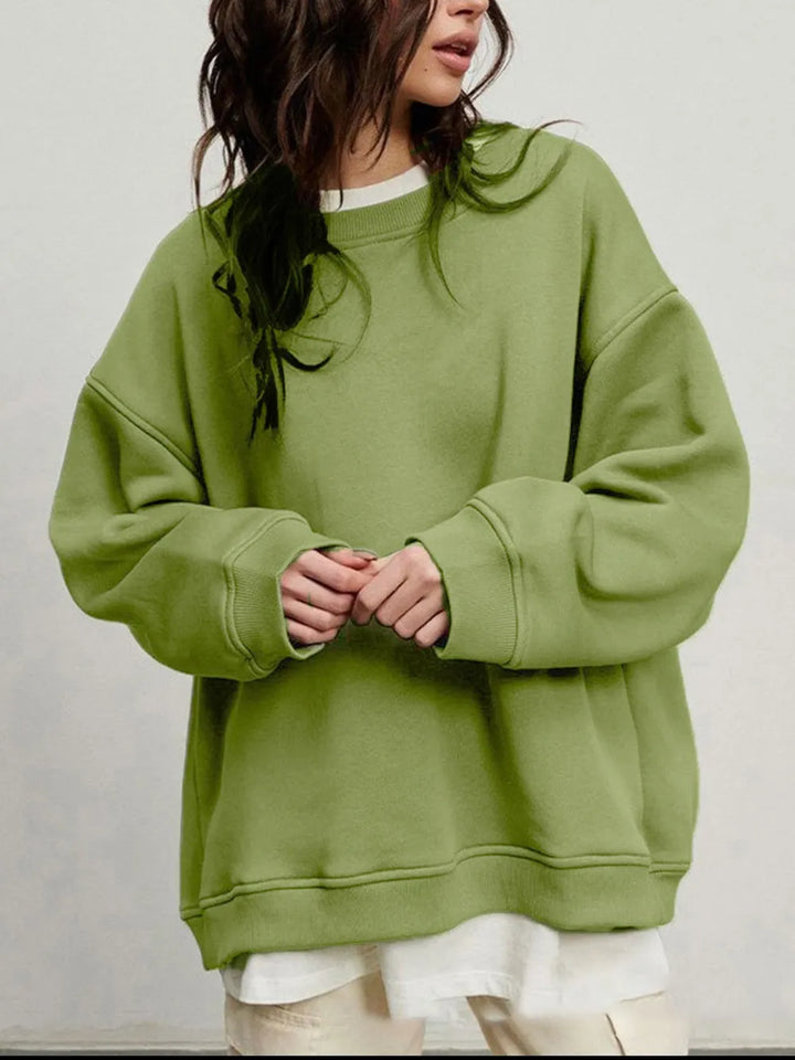 Round Neck Dropped Shoulder Long Sleeve Sweatshirt | Sweatshirts Daverri Fashions