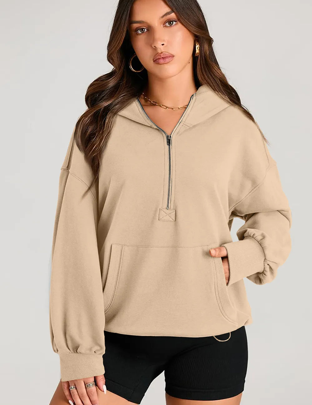 Dust Storm Pocketed Half Zip Long Sleeve Hoodie | Hoodies Daverri Fashions
