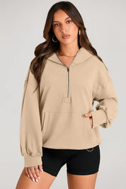 Dust Storm Pocketed Half Zip Long Sleeve Hoodie | Hoodies Daverri Fashions