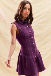SO ME Button Down Sleeveless Collared Game Day Mini Dress | Mini Dresses Daverri Fashions