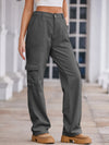 Daverri high-waisted dark gray cargo jeans with pockets and straight-leg cut