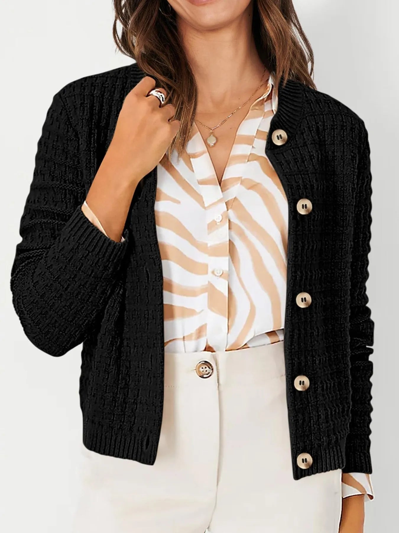 Textured Knit Button-Front Cardigan | Cardigans Daverri Fashions