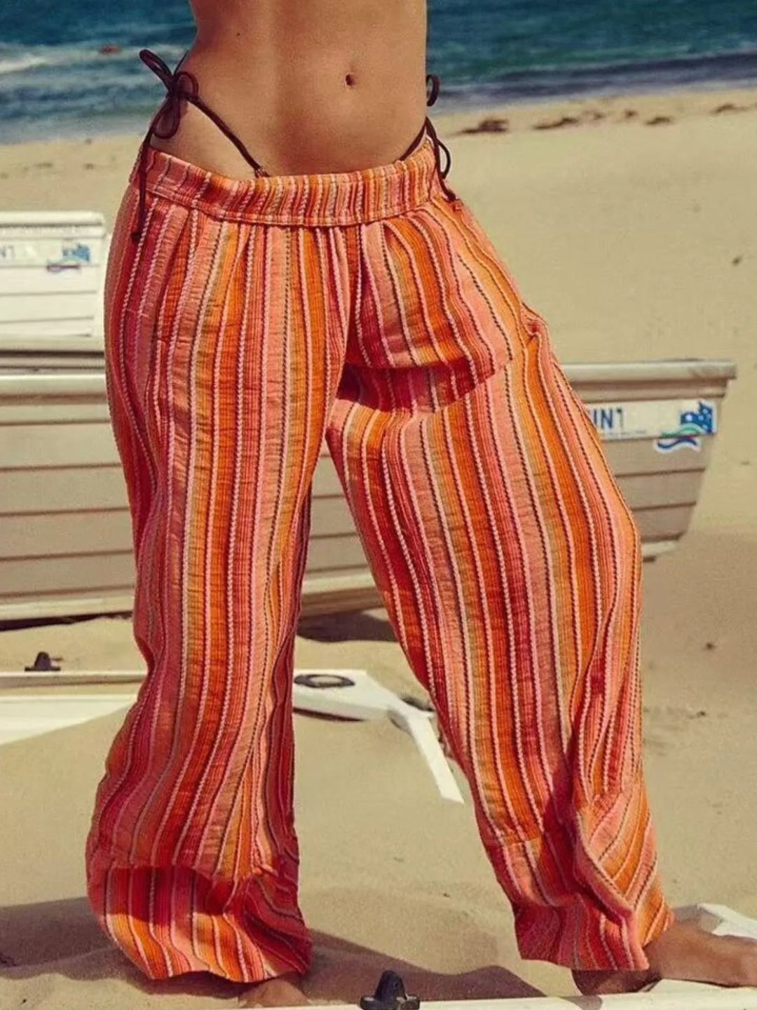 Orange Striped Wide Leg Pants | Pants Daverri Fashions