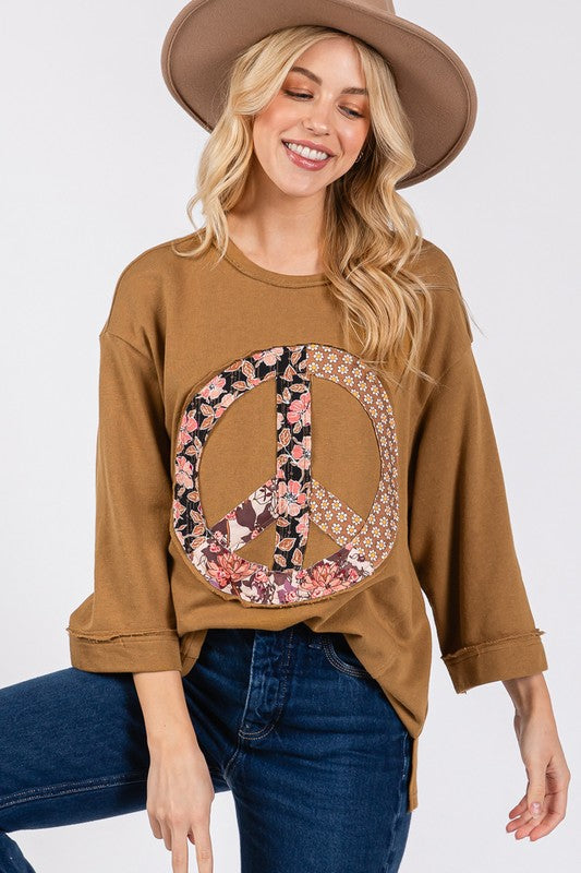 SAGE + FIG Floral Peace Patch Round Neck Top Tops