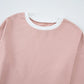 Daverri Fashions pink sweatshirt with white contrast trim collar and cuffs