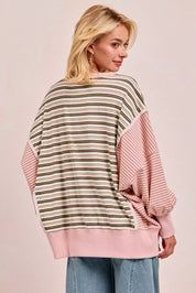 BiBi Stripe Mixed Top With Cut Edge And Reverse Outseam | Sweatshirts Daverri Fashions