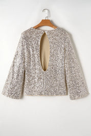 Cutout Sequin Round Neck Long Sleeve Blouse | Blouses Daverri Fashions