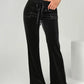 Daverri black velvet flare pants with drawstring waistband and pockets