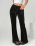 Daverri black velvet flare pants with drawstring waistband and pockets