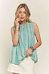 ADORA Contrast Striped Frill Round Neck Sleeveless Top Mint Blue S