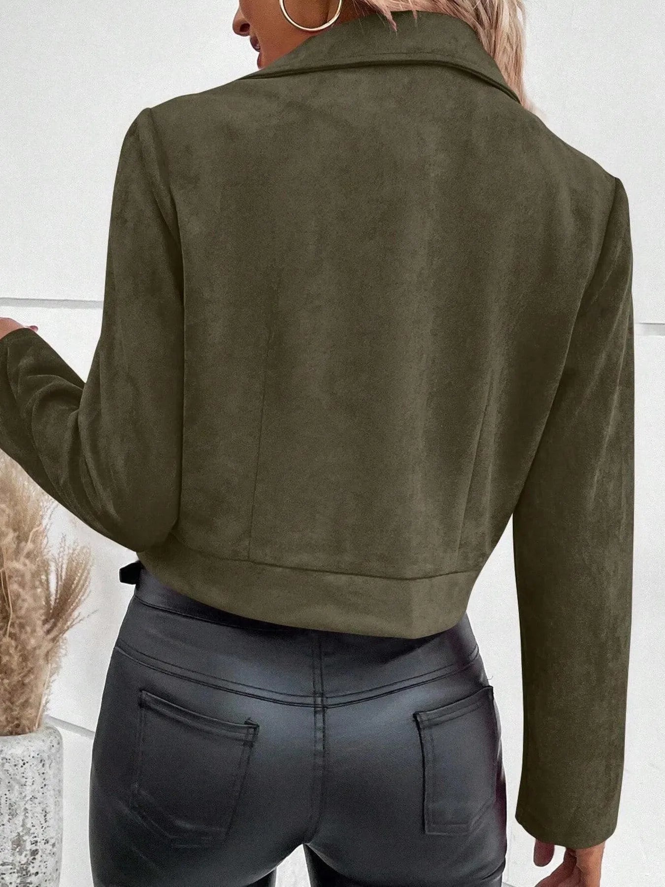 Zip Up Suede Cropped Moto Jacket | Jackets Daverri Fashions