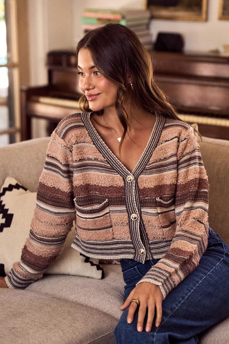 SO ME Textured Variegated Multi Color Striped Cardigan