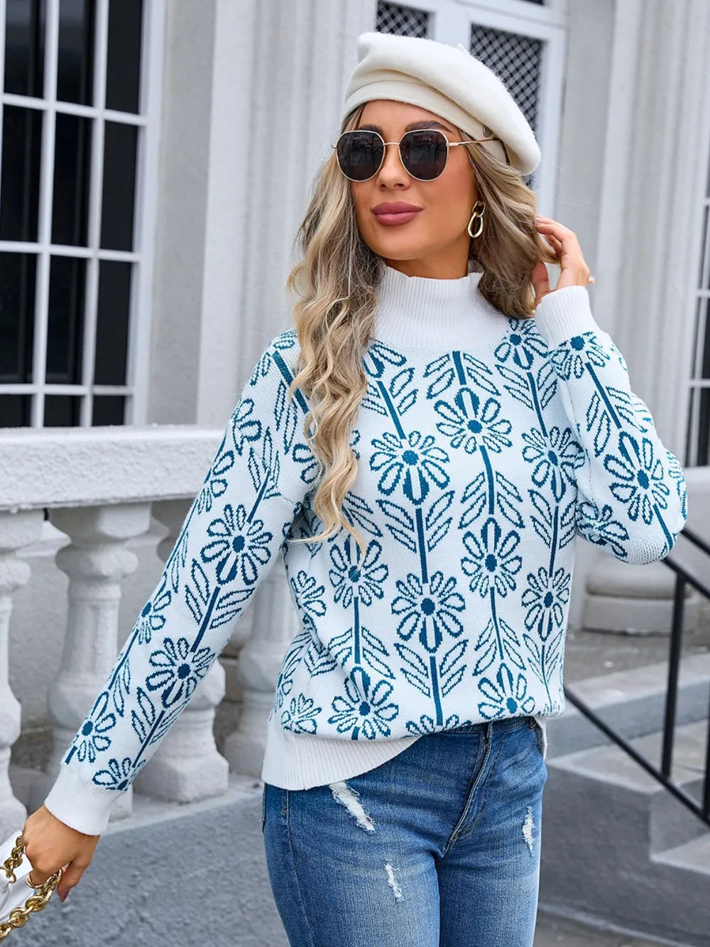 Angel Wings Flower Turtleneck Long Sleeve Sweater | Sweaters Daverri Fashions