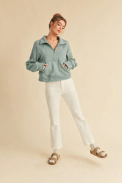 Aemi + Co Half Zip Raglan Sleeve Sweatshirt with Kangaroo Pocket | Sweatshirts Daverri Fashions