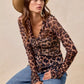 BiBi Leopard Printed Mesh Shirt With Button Up V Neck - DAVERRI FASHIONS