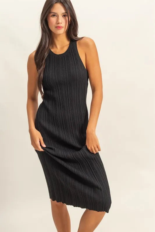 HYFVE Black Round Neck Black Bodycon Ribbed Knit Dress BLACK Tank Dresses
