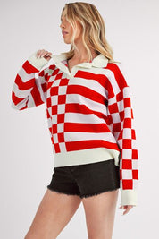 Aemi + Co Striped & Checkered Drop Shoulder Sweater