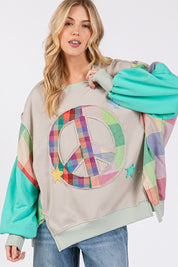 SAGE + FIG Contrast Peace Patch Dropped Shoulder Sweatshirt Sweatshirts