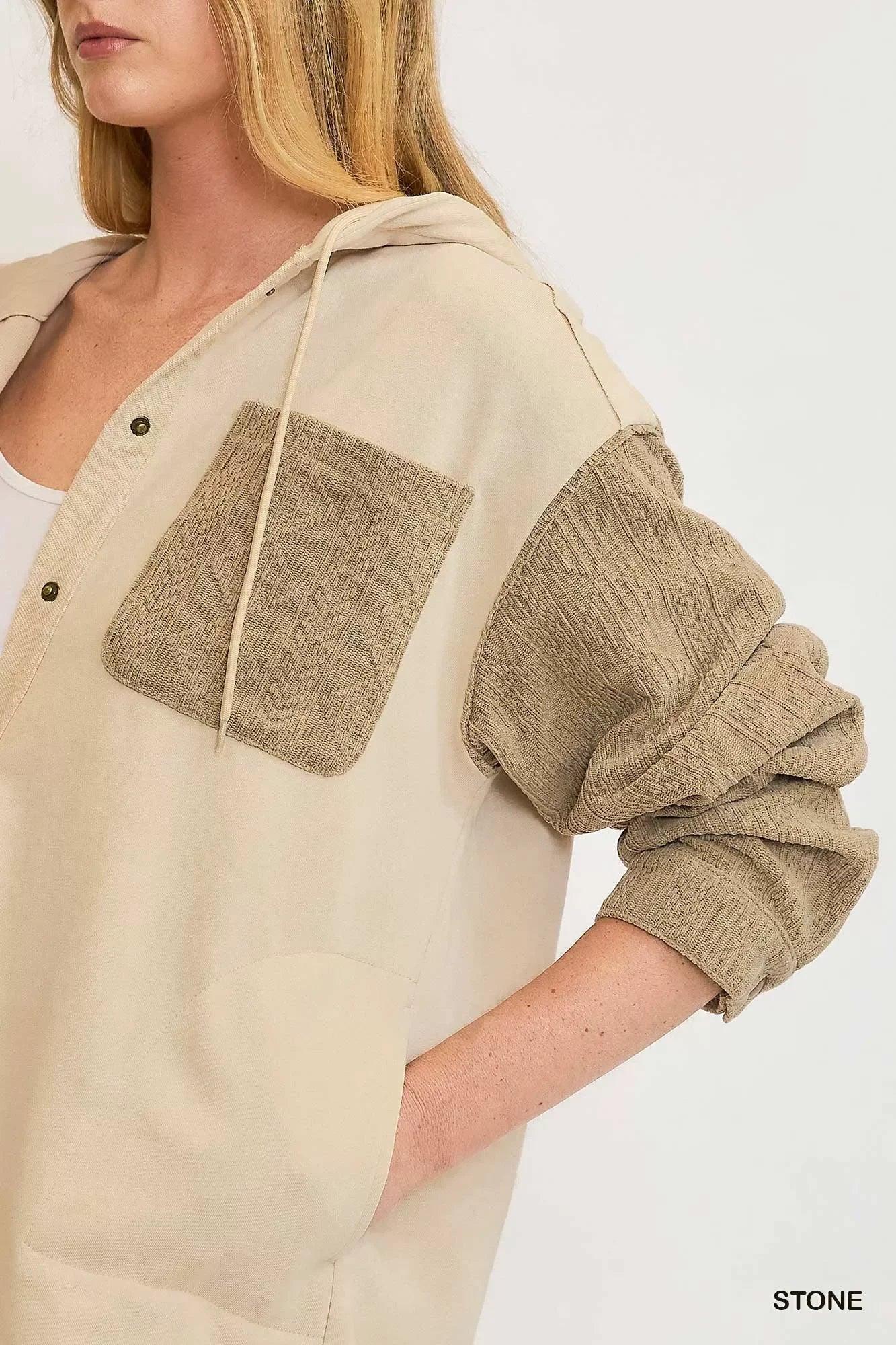 Umgee Washed French Terry Shacket - DAVERRI FASHIONS