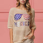 BiBi Sequin American Flag Sunglasses beige knit sweater with mer lettering