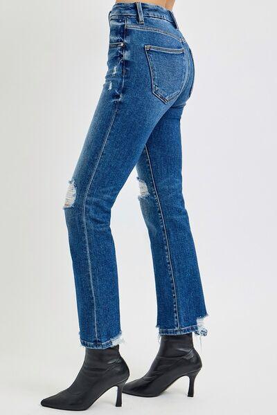 RISEN Full Size High Rise Distressed Crop Straight Jeans - DAVERRI FASHIONS
