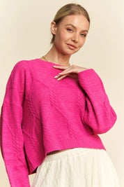Davi & Dani Diamond Cable Pattern Drop Shoulder Sweater | Sweaters Daverri Fashions