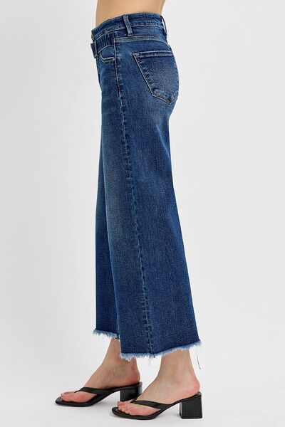 RISEN Raw Hem Wide Leg Attached Buckle Jeans Jeans