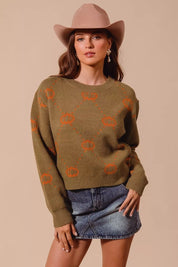 OLIVE RUST SO ME Pumpkin Rhombus Halloween Thanksgiving Sweater | Sweaters Daverri Fashions