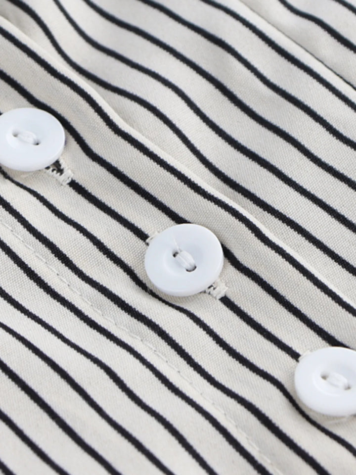 Striped Short Sleeve Button-Up Shirt | Daverri Fashions