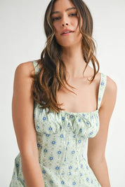 MABLE Floral Print Bustier Back Lace Up Midi Dress | Daverri Fashions