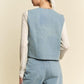 Davi & Dani Lace Patch Open Front Denim Vest - DAVERRI FASHIONS