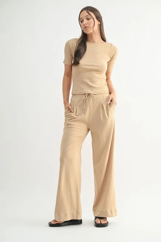 MONO B Vintage Ease Pima Cotton Tee and Pants Set TAUPE 25