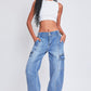 YMI Jeanswear High-Rise Straight Cargo Jeans Vintage Medium Wash XL Cargo Jeans