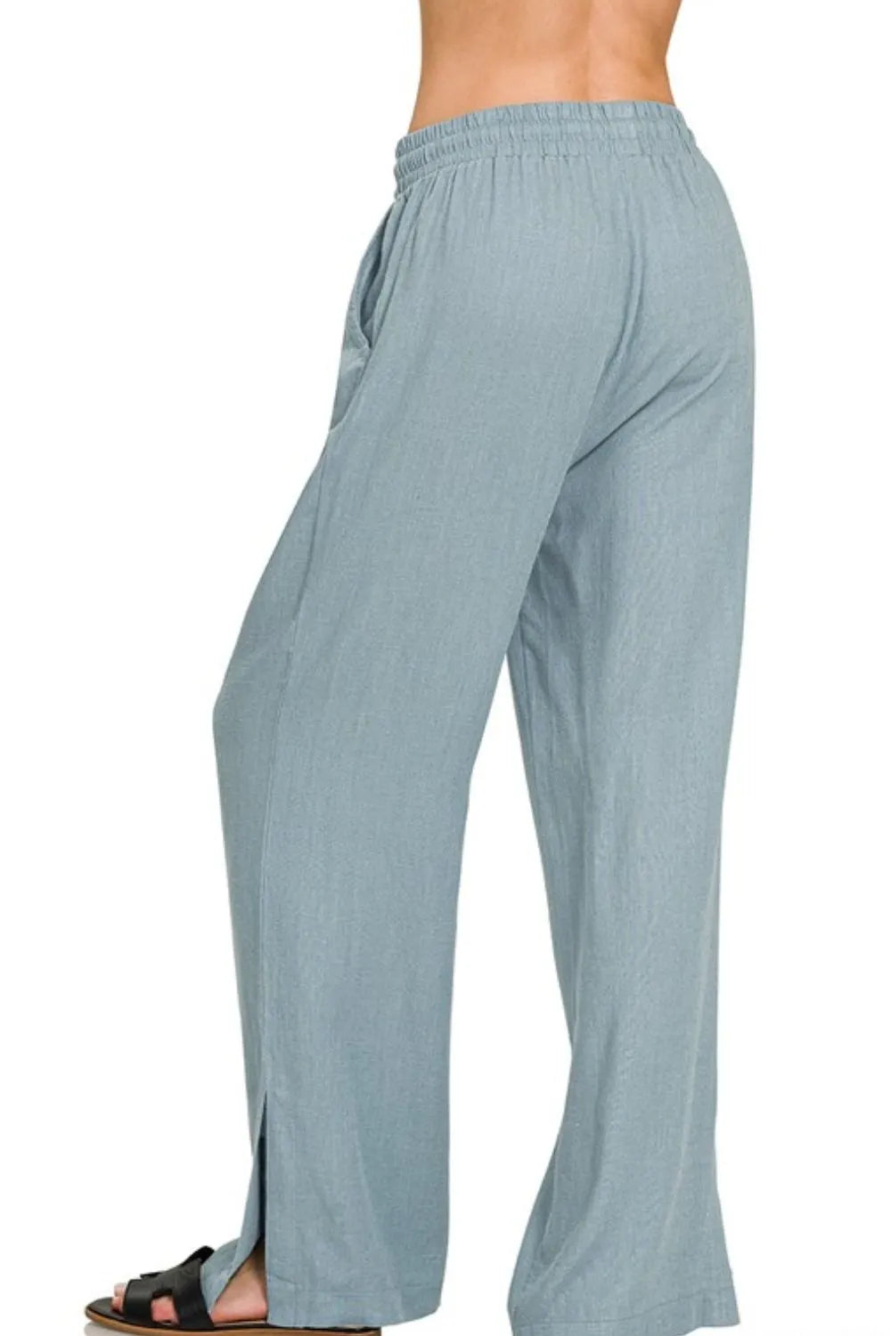 Zenana Linen Drawstring Pants Blue Grey | Pants Daverri Fashions