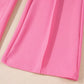 High-waisted bootcut pants in bright pink soft fabric with smooth texture