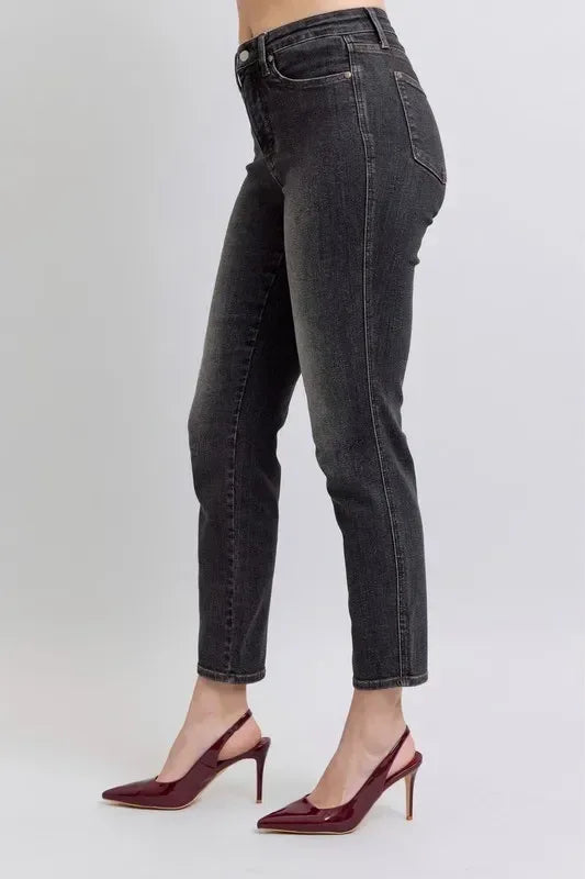 Judy Blue Full Size Mid Rise Tummy Control Slim Jeans Plus Size - DAVERRI FASHIONS