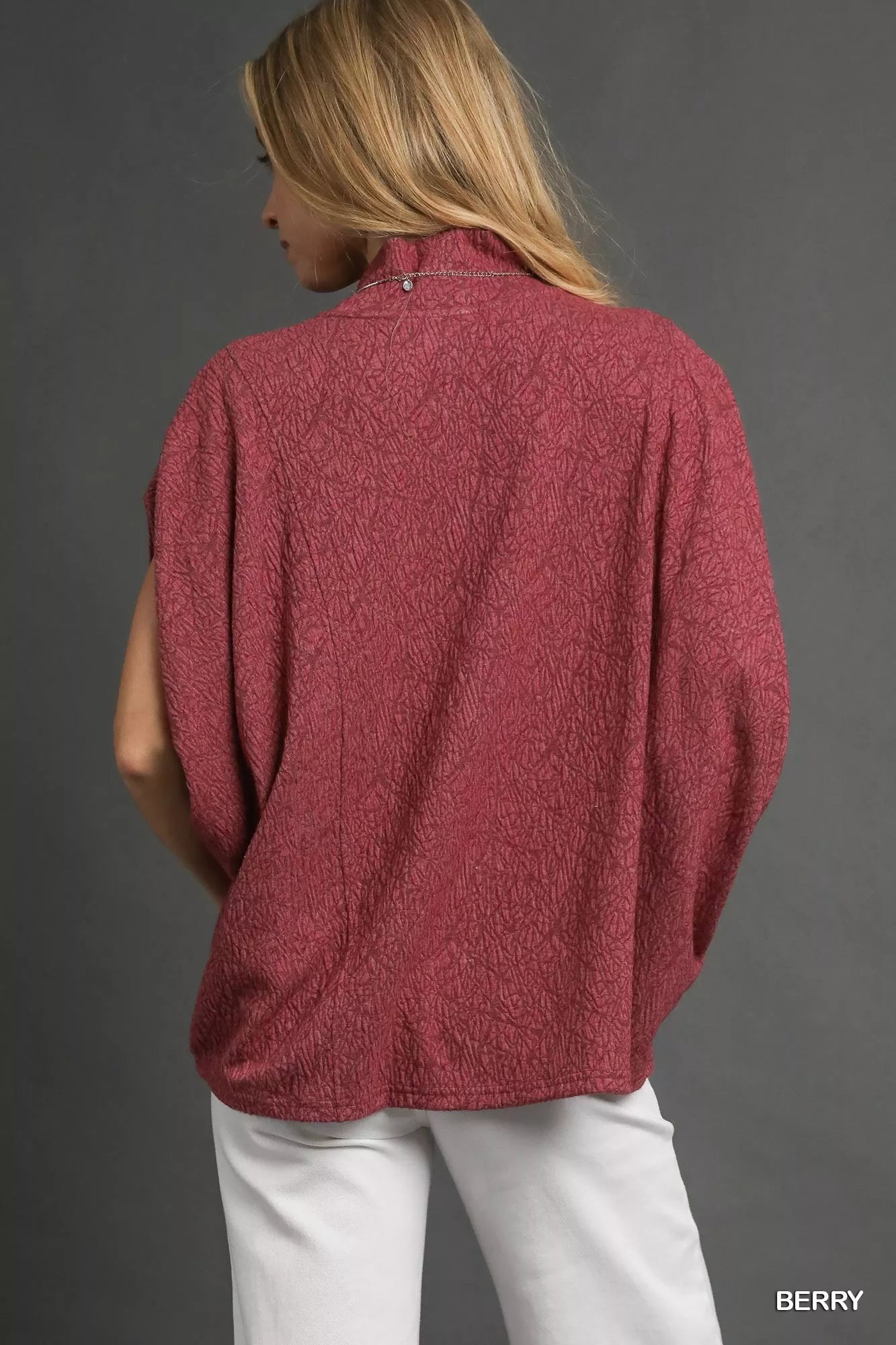 Umgee Textured Mock Neck Relaxed Top | Blouses Daverri Fashions