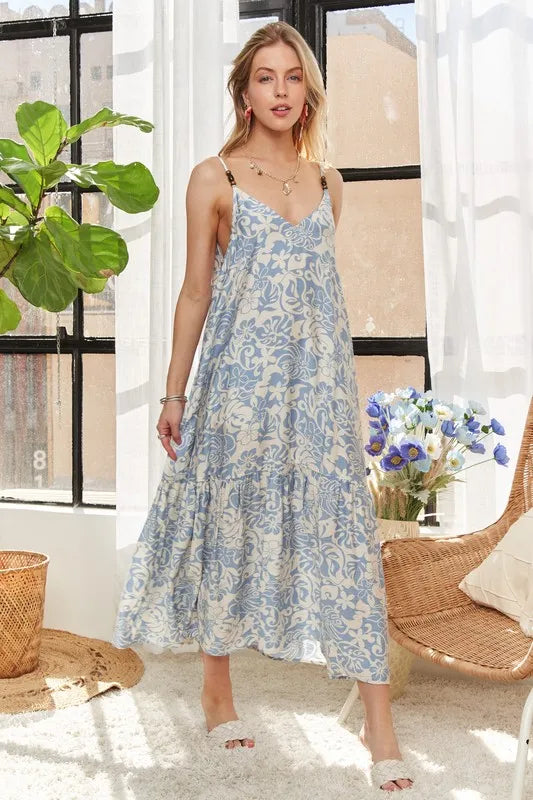 ADORA Dress with Bead Detail On Shoulder BLUE Midi Dresses