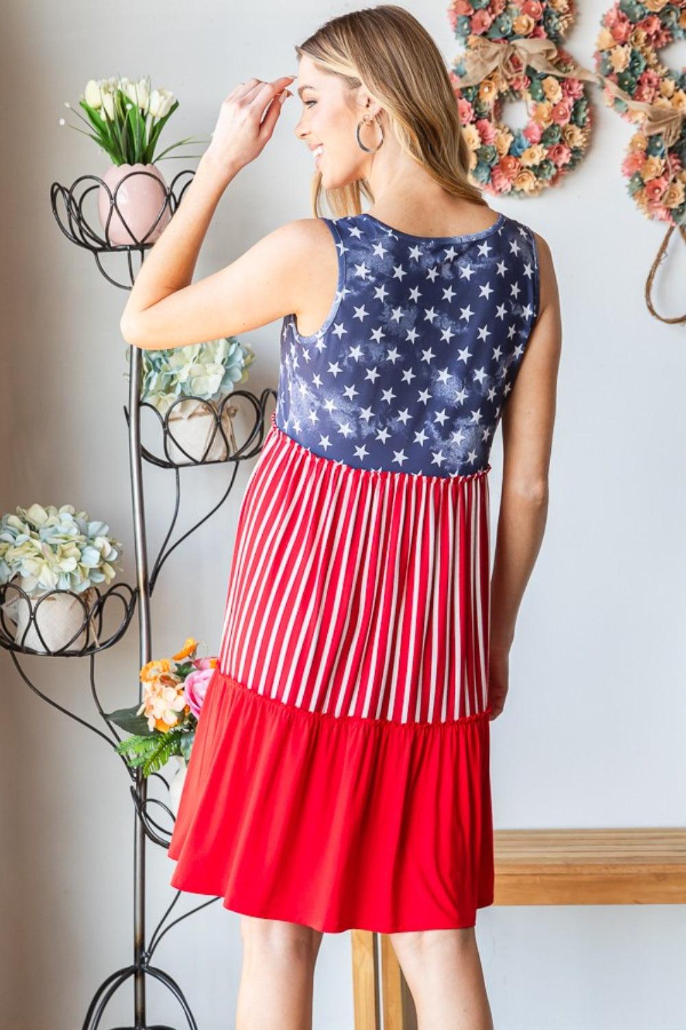 Heimish Full Size US Flag Theme Contrast Tank Dress Midi Dresses