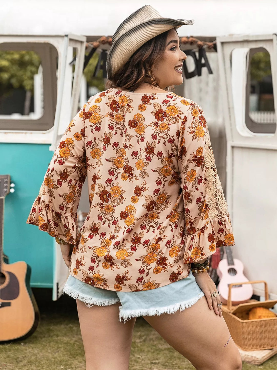 Plus Size Floral Lace Detail V-Neck Blouse | Blouses Daverri Fashions