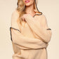 Haptics Contrast Stitching Long Sleeve Hooded Sweater Oatmeal Sweaters